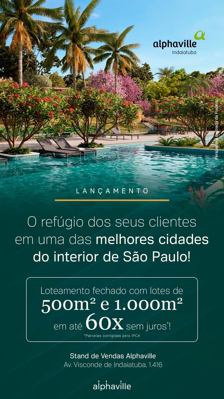 Alphaville Indaiatuba, lançamento com lotes de 510 m² e 1.000 m²